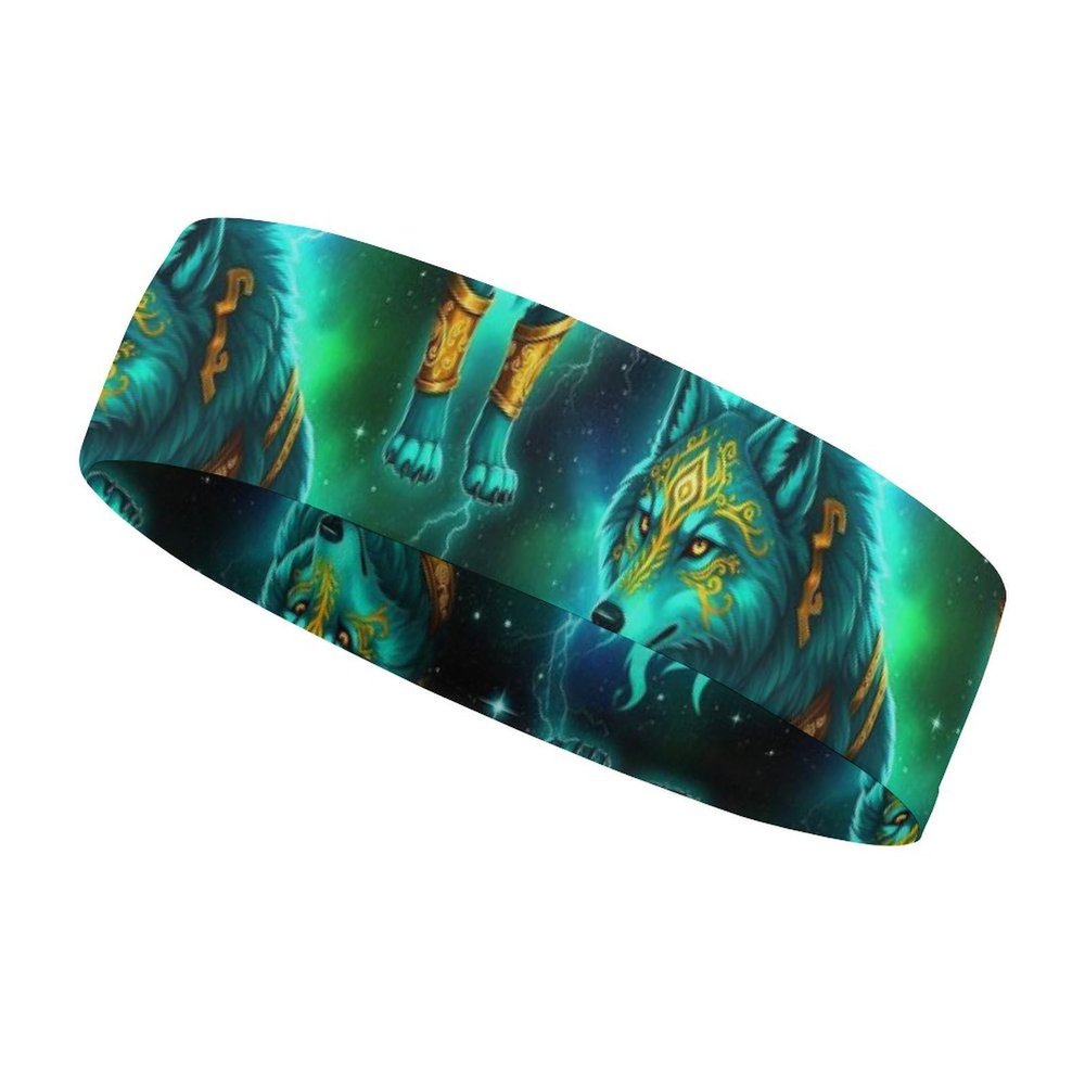 BESCHOC Cool Lightning Cyan Wolf Art Headband for Men Women Sweatband Sweat Wicking Workout Head Band for Sports, Running, Tennis, Yoga, Soccer