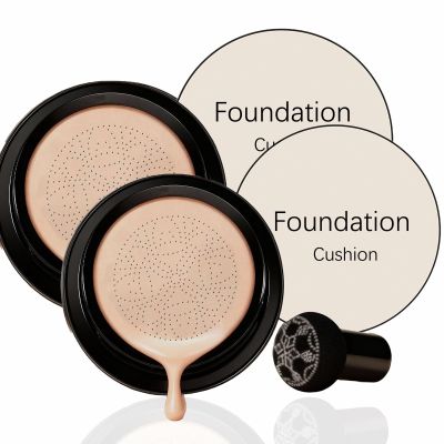 2-Pack Foundation Cushion - Makeup Full Coverage Foundation, Moisturizing & Long-Lasting Matte Finish with Mushroom Head Applicator,For Home & Travel, All Skin Types (Natural)