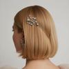 Crystal Zirconia Hair Pin, Geometric Metal Hair Accessory, Gold/Silver, Floral Branch Design, Wedding Party Daily Wear (Silver) view 4