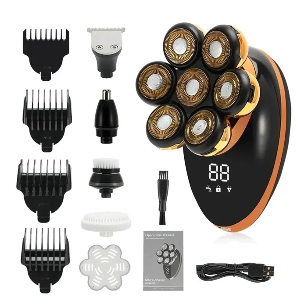 7D Floating Electric Shaver,Compatible With Men Wet & Dry Rechargeable Beard Trimmer with LCD Display, Bald Head Shaving Razor Machine(Golden-Pro)