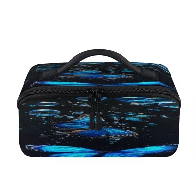 Ourtheme Butterflies Bubbles Travel Makeup Bag Waterproof Portable Pouch Open Flat Toiletry Bags Toiletries Cosmetics Traveling Organizer for Women Men