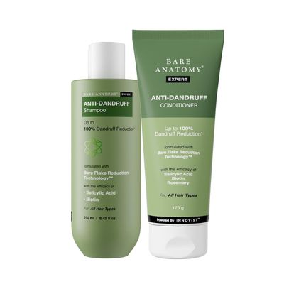 Bare Anatomy Anti-Dandruff Shampoo & Conditioner Combo | Up to 100% Dandruff Control Reduces Dryness & Frizz | For All Hair Types | 250ml + 175gm