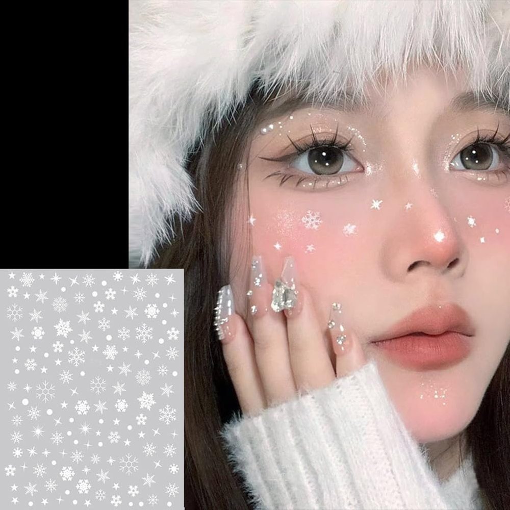 10 Pack Glitter Freckles Snowflake Face Tattoos Christmas Makeup Temporary Face Stickers Silver Gold Freckle Glitter Face Tattoo for Women Kids Holiday Party Accessories (White 1)