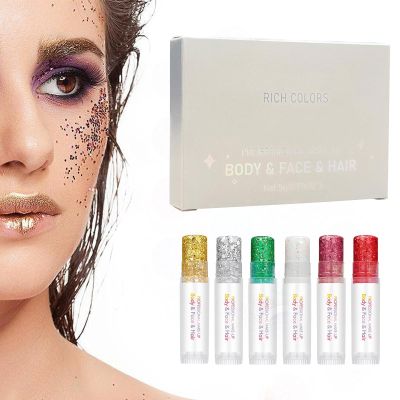 Body Glitter Stick - Paint Gel 6 Colors | Glitter Makeup - for Festival Party Halloween Carnival Music Event Christmas Fairy Theme