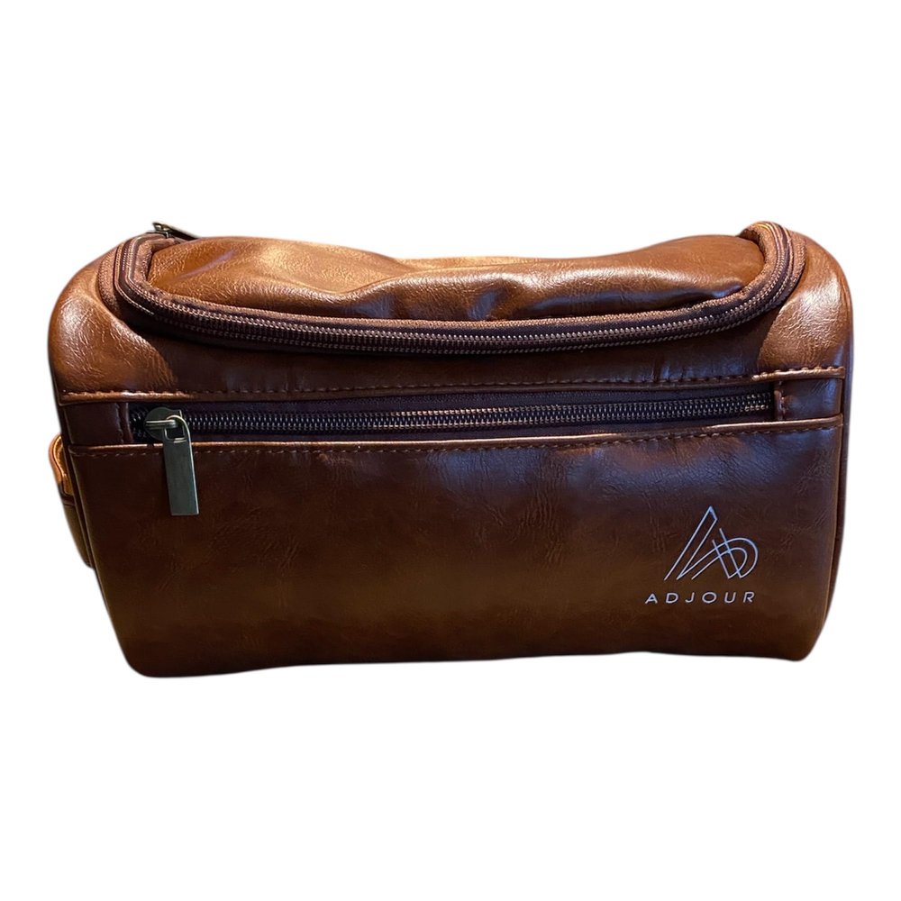 Adjour Brown Waterproof PU Leather Hanging Toiletry Pouch