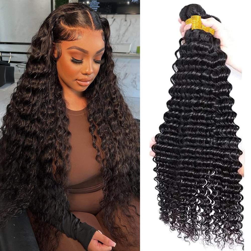 Deep Wave Human Hair 4 Bundles 18 20 22 24 Inch 12A Brazilian Virgin 100% Unprocessed Brazilian Virgin Remy Deep Curly Weave Human Hair 4 Bundles Hair Weft Extensions Natural Color