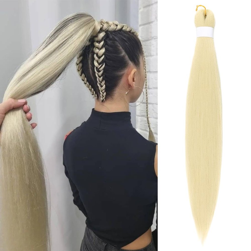 Saisifen Pre Stretched Braiding Hair Extensions for DIY Crochet Braids Ponytails and Highlight Hair #613 Blonde Synthetic Hair Extension Yaki Straight 1Pack 90g 26 Inches