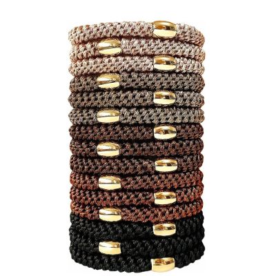 15-Pack Stretchy Braided Hair Ties - No Damage Elastic Hair Bands for Thick Curly Hair (Neutral Colors) Ponytail Holders for Women & Girls