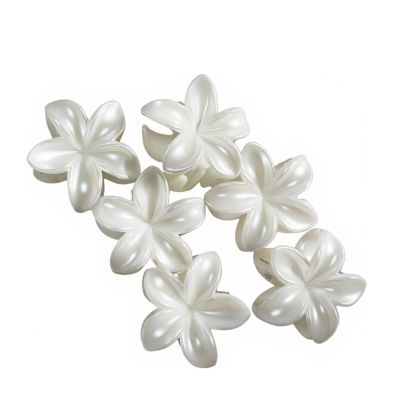 6-Pack Camellia Hair Claw Clips - Pearl White Luxury Flower Hair Accessories, Small Elegant Bang & Side Hair Clips for Women
