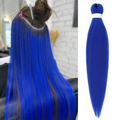 Saisifen Pre Stretched Braiding Hair Extensions for DIY Crochet Braids Ponytails and Highlight Hair Blue Synthetic Hair Extension Yaki Straight 1Pack 90g 26 Inches