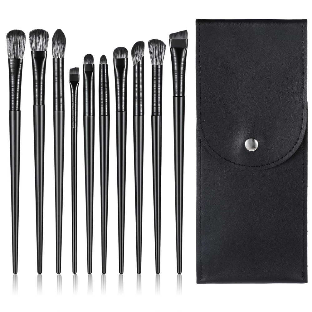 10 PCS Eye Makeup Brush, Eyeshadow Brush Set, Synthetic Fiber Brushes for Eyeshadow Eyeliner Eyebrow, Soft Portable Travel Kit with Storage Pouch