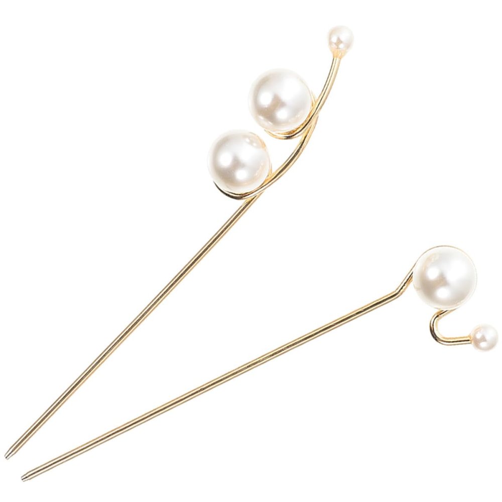 HAMPPLIES 2pcs Pearl Hair Sticks for Buns Minimalist Alloy Hair Chopsticks for Women Gift for Wife and Mother