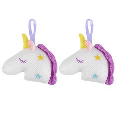 IWOWHERO 2Pcs Unicorn Bath Sponge Shower Ball Cartoon Exfoliating Mesh Pouf for Gentle Skin Cleansing and Rich Lather Soft Skin-Friendly Bathroom Accessories in White