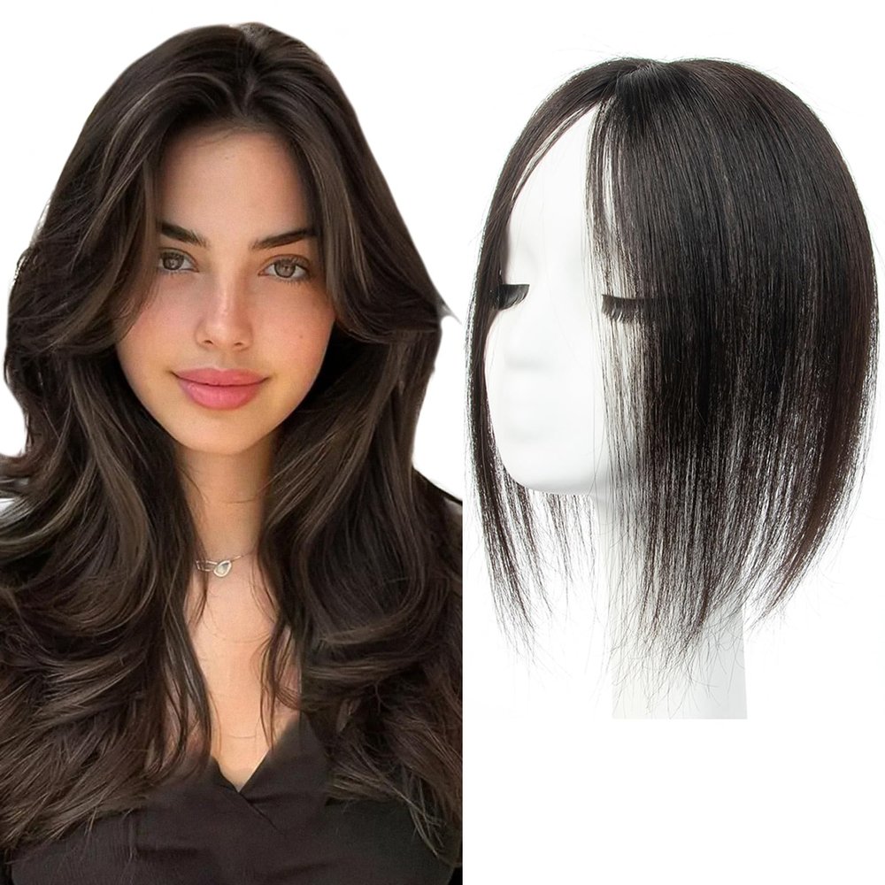 isheeny Human Hair Topper for Women 10Inch Real Human Hair Toppers For Changing Your Look, Natural Black Hair Pieces for Women