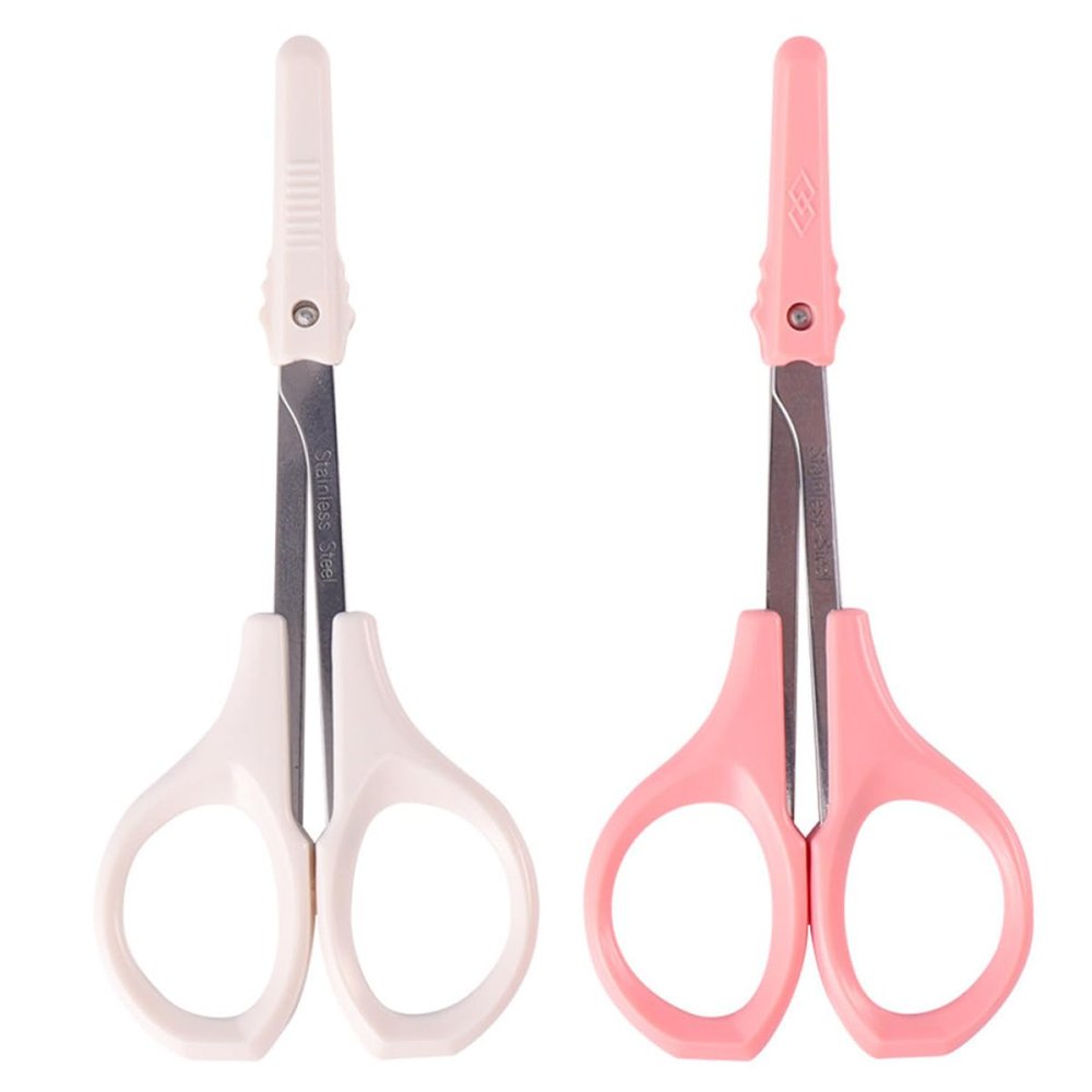 DONFAMDS 2PCS Beauty Scissors Eyebrow and Eyelash Trimmer High Precision Stainless Steel Curved and Straight Blades for Women Grooming Travel Use