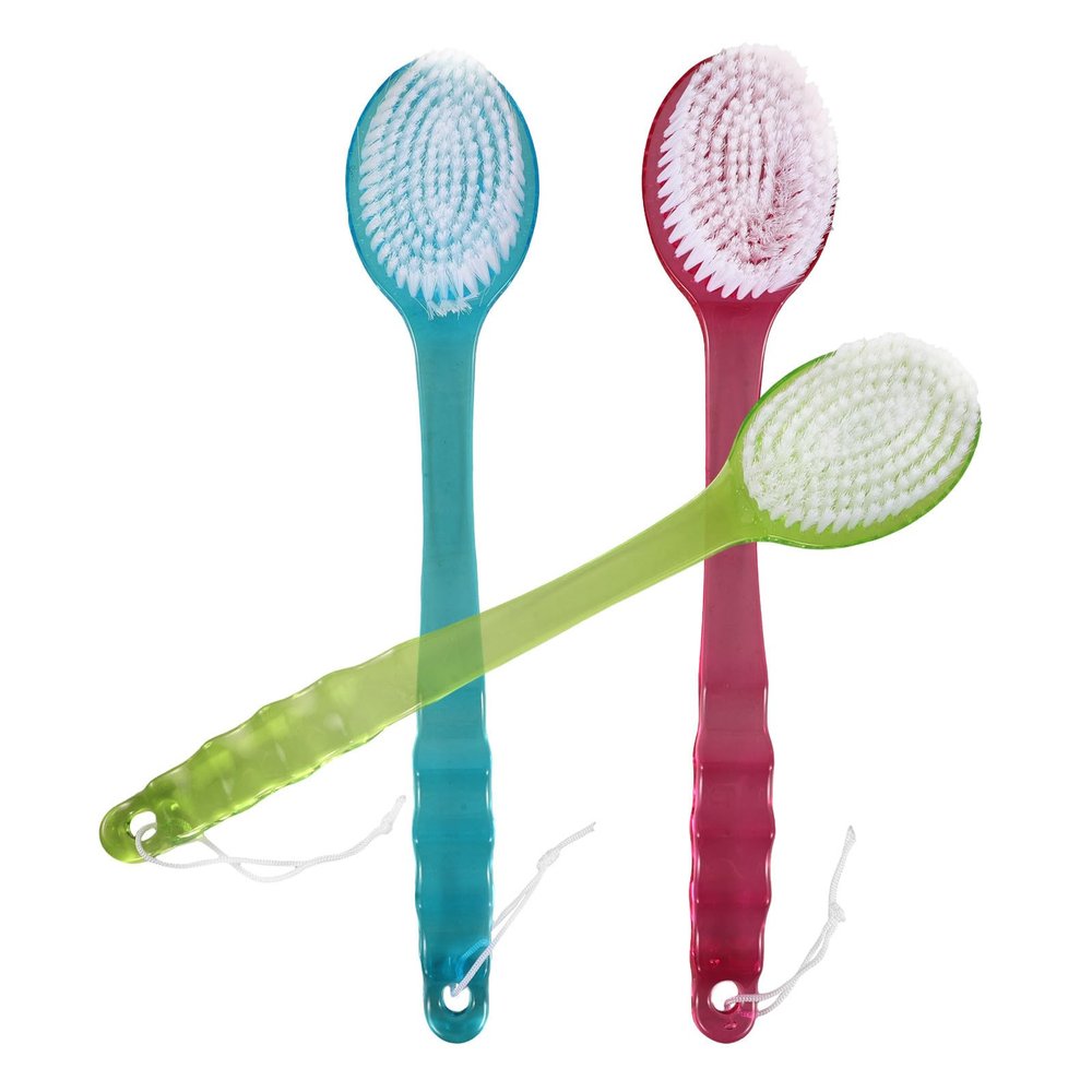 DONFAMDS 3Pcs Long Handle Silicone Bath Brushes for Back Shower Dual-Sided Soft Body Scrubbers with Massage Function Lightweight and Portable Bathroom Cleaning Random Color
