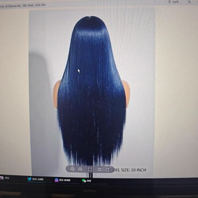 26-32 inch hand woven black long straight hair wig with lace front, elegant long straight hair, chemical fiber wig (blue, 30inch)