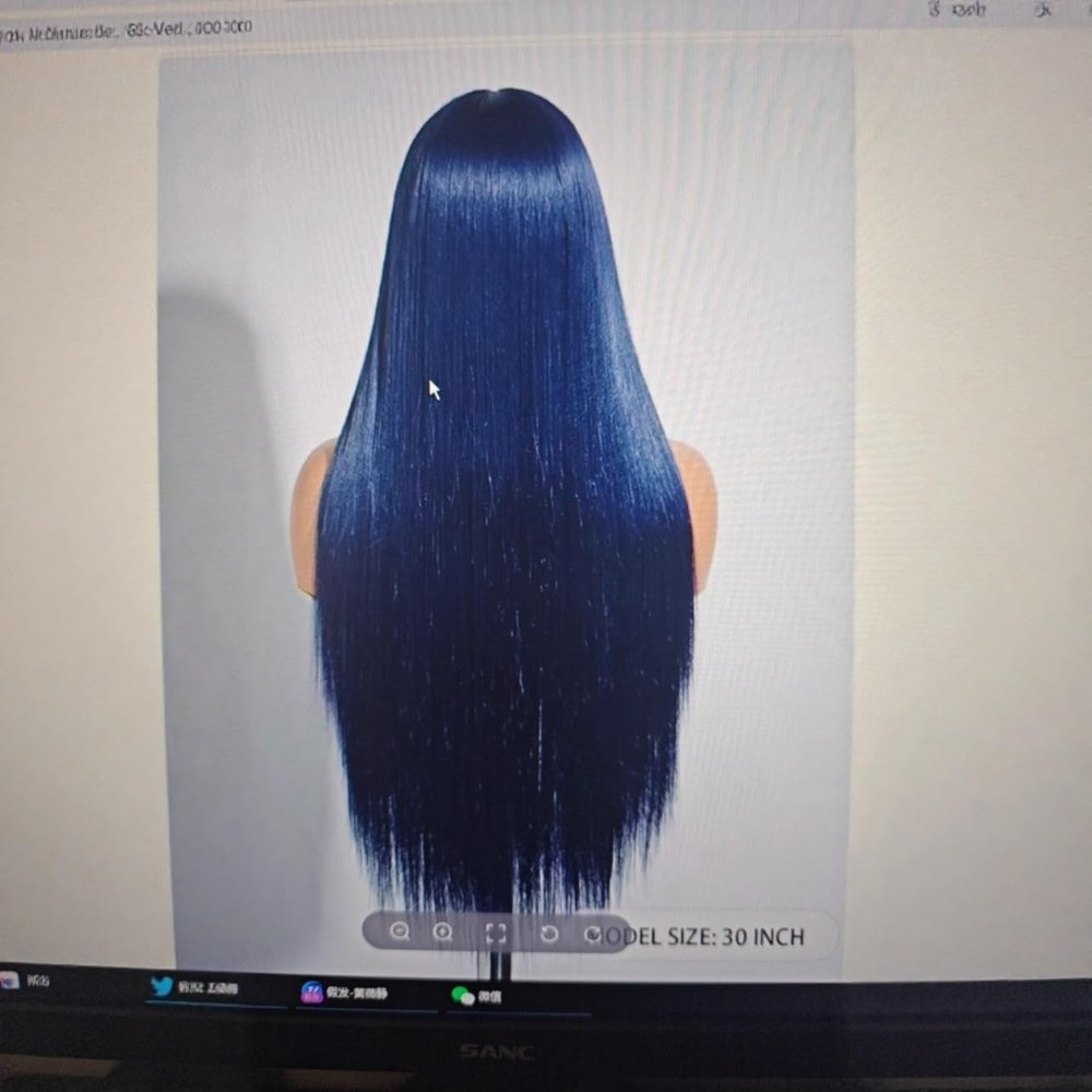 26-32 inch hand woven black long straight hair wig with lace front, elegant long straight hair, chemical fiber wig (blue, 30inch)