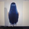 26-32 inch hand woven black long straight hair wig with lace front, elegant long straight hair, chemical fiber wig (blue, 30inch) view 1