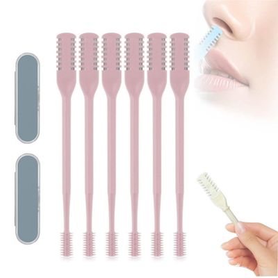 BusyLive 2 in 1 Nasal Hair Cutter, 2025 New Double Sided Nose Hair Knife, Manual 360 Rotating Nostril Hair Removal Tool Double Sided Blade with Ear Digger for Men and Women (Pink 6PCS)