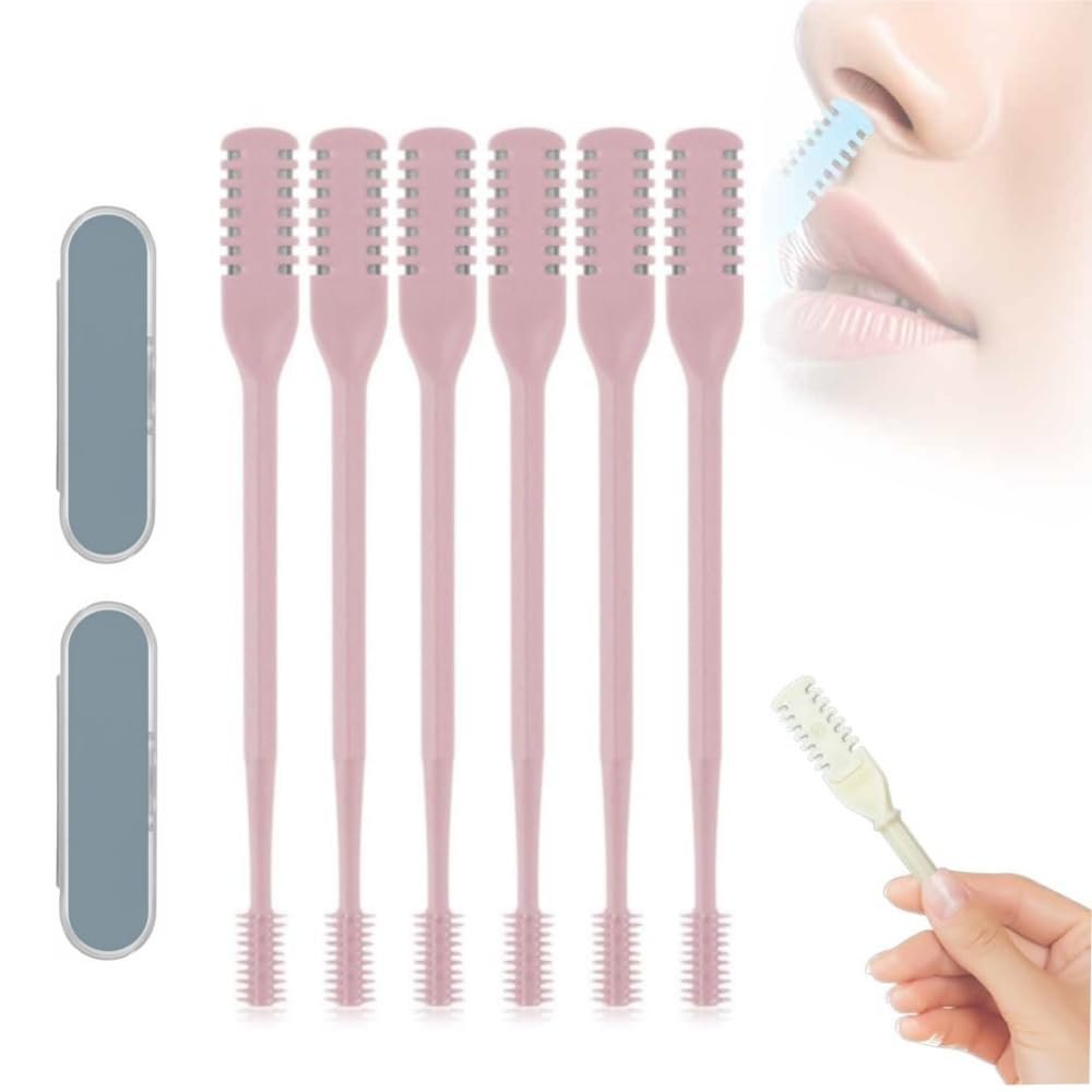 BusyLive 2 in 1 Nasal Hair Cutter, 2025 New Double Sided Nose Hair Knife, Manual 360 Rotating Nostril Hair Removal Tool Double Sided Blade with Ear Digger for Men and Women (Pink 6PCS)