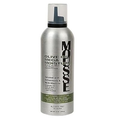 Olive Oil Mega Moisture Hair Styling Mousse, Moisturizing, Pump, Chemically Treated, 12oz (1 Pack)
