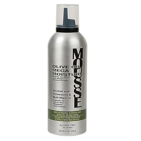 Olive Oil Mega Moisture Hair Styling Mousse, Moisturizing, Pump, Chemically Treated, 12oz (1 Pack)