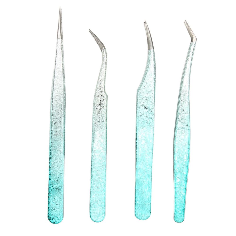Nail Art Tweezers Stainless Steel Lightweight Versatile Fine Point Silicone Pressing Head Comfortable Grip for Salon Home Use 4 Pack