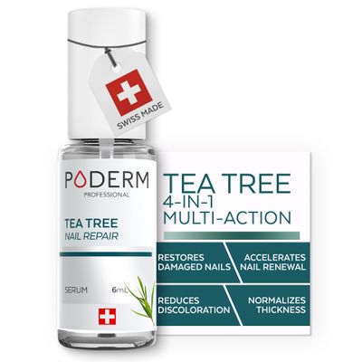 PODERM Tea Tree Nail Serum - 6 ml | 4-in-1 Formula for Damaged, Yellowed, and Dull Nails Helps Even Nail Thickness Swiss Made