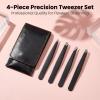 4Pcs Eyebrow Tweezer Mini Tweezer Set for Women Men Black Stainless Steel Precision Tweezers for Facial Hairs Ingrown Hair Removal view 4
