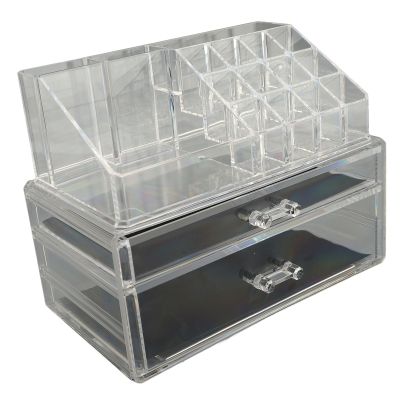 MAVIS LAVEN Makeup Vanity Organizer, Stackable Clear Cosmetic Display Case with 2 Drawers and 1 Tray, for Makeup Brush Lipstick Jewelry