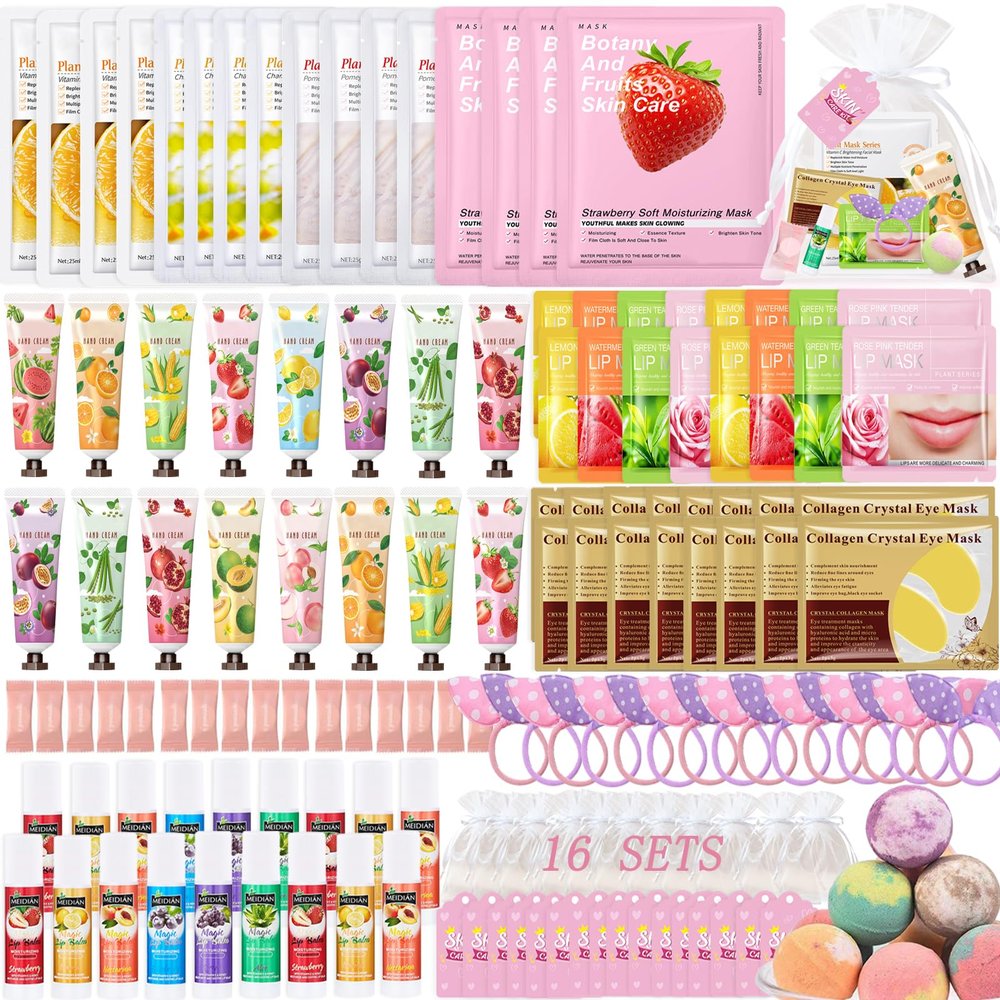 160 PCS Spa Party Supplies for Girls Women, Include Facial Mask, Hand Creams, Lip Balms, Eye Mask, Lip Mask, Foot Bath Bombs, Mothers Day Gift, Sleepover Party Favors Bulk Gifts for Girls Women