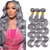 Silver Grey Body Wave Bundles Human Hair 16 18 20 Inch Virgin Human Hair Weave Extension 3 Bundles Brazilian Unprocessed Virgin Soft Quick Weave Hair for Black Women view 1