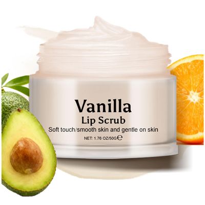 Vanilla Lip Scrub Exfoliator & Moisturizer for Dry Chapped Lips, Gentle Sugar Scrubber Cream with Avocado Oil & Vitamin C, Deep Cleanse & Soothing Lip Care, 1.76 OZ