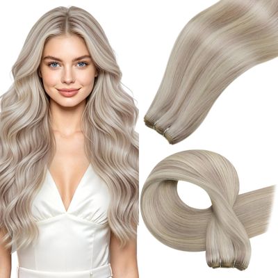 Hetto Sew in Hair Extensions Real Human Hair Ash Blonde 16Inch 80g