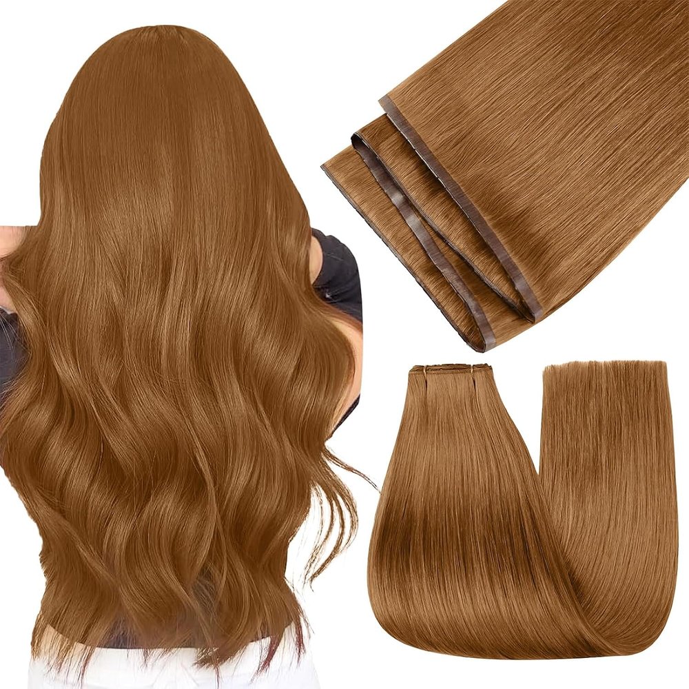 Easyouth 24 Inch 100g Butterfly Weft Hair Extensions Human Hair Copper, Butterfly Weft Human Hair Extensions Copper, for Long Straight Hair, for Daily Wear, Genius Wefts Extension Real Human Hair