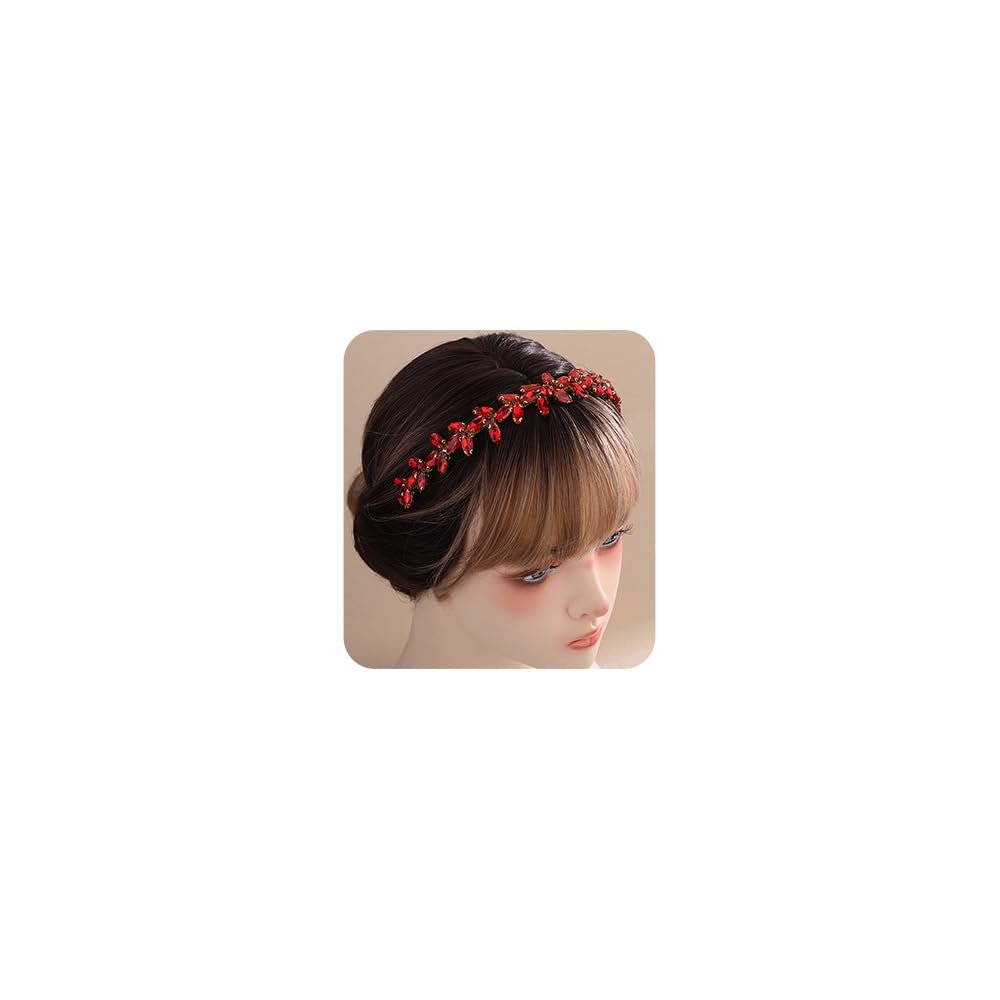 Teyglen Bridal Red Crystal Hair Band Tiara Wedding Rhinestone Crystal Headband Crown Sparkly Rhinestone Headpiece Party Prom Hair Accessories for Women (Red)
