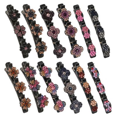 12PCS Sparkling Crystal Stone Braided Hair Clips for Women Girls, Shiny Flower Rhinestone Hair Clip, Braided Duckbill Hair Clip With Crystal Hair Accessories for Styling