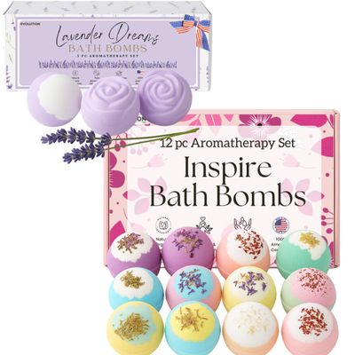 Lavender Inspire Flower & Dreams Bath Bombs for Women Bundle - Enjoy These 2 top Selling Bath Bomb Sets That Make The Perfect Bath Bombs for Girls Gift