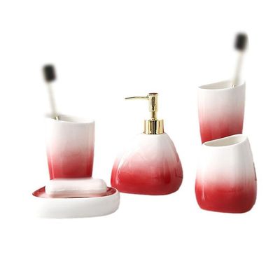 Gradual Red Bathroom Five-Piece Ceramic Toiletry Four-Piece Bathroom Set Wedding Gargle Cup