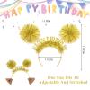 CAVETEE Birthday Crown for Women, Happy Birthday Headband, Glod Glitter Pom Pom Hair Hoop, Party Hair Accessory for Women & Girls view 2