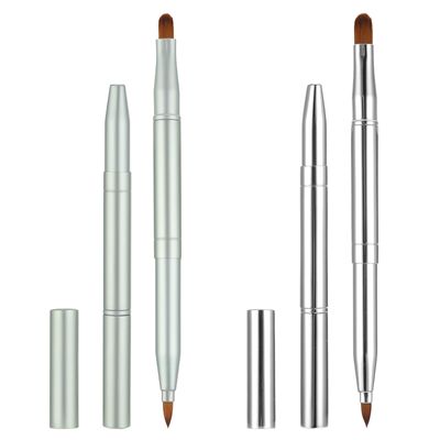 2 Pack Retractable Lip Brush Double-Ended Lip Makeup Brushes for Lipstick with Cap Lipstick Brush Lip-Gloss Applicator Travel, Silver Green