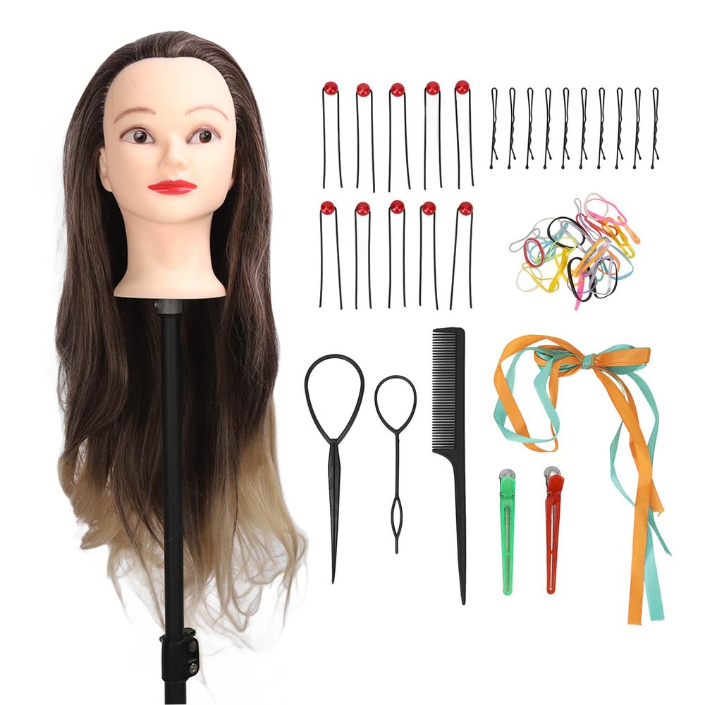 KunEchevyr Blonde Gray Gradient Wig Hair Mannequin Head, Hairdressing Styling Training Head, High Temperature Synthetic Hair with Clear Hairline, Braiding Practice Doll Head Kit for Beauty St