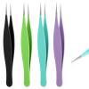 4 PCS Pointed Tweezers for Women Facial Hair, Sharp Blackhead Remover, Ingrown Hair Removal Kit, Stainless Steel Tweezers for Eyebrow, Chin and Ingrown Removal (Green, Black, Purple, Blue) view 1