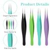 4 PCS Pointed Tweezers for Women Facial Hair, Sharp Blackhead Remover, Ingrown Hair Removal Kit, Stainless Steel Tweezers for Eyebrow, Chin and Ingrown Removal (Green, Black, Purple, Blue) view 3