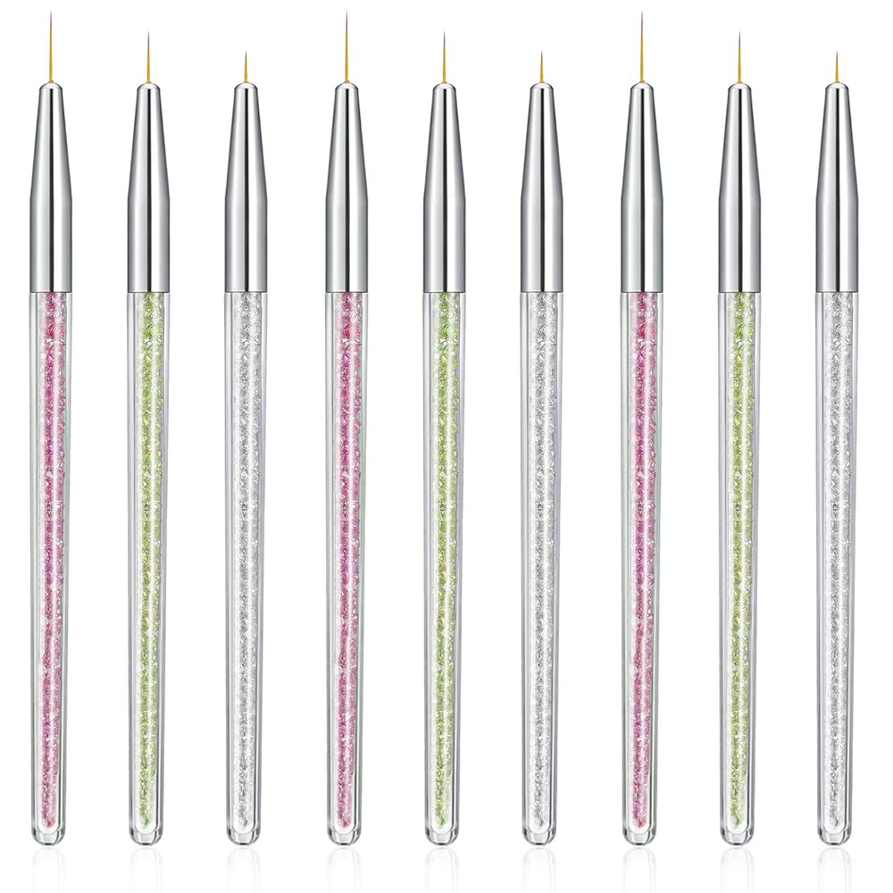 9pcs Eyeliner Brushes Art Fine Point Eyeliner Brush Makeup Gel Eyeliners Brush Water Activated Graphic Cosmetic Liner Wands Applicator for Wet Powder Liquid Gel