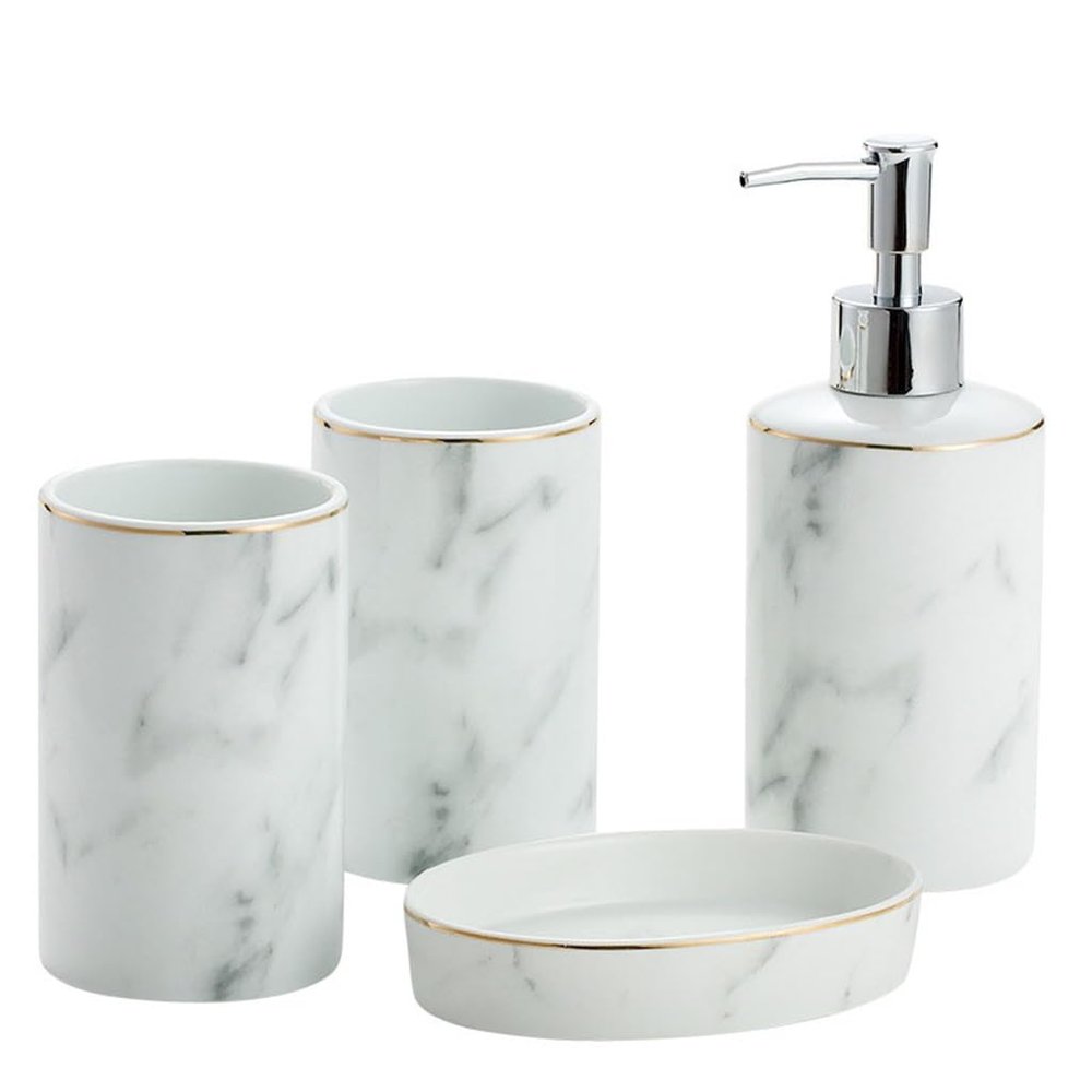 Marble Ceramic Bathroom Four-Piece Mouthwash Set Home Hotel Supplies