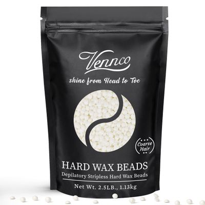 VENNCO 2.5 LB White Hard Wax Beads for Hair Removal Unscented Stripless Wax Beads Bulk for Coarse Hair, Full Body Waxing, Bikini & Brazilian Waxing, Professional Hard Wax for Home & Salon Use