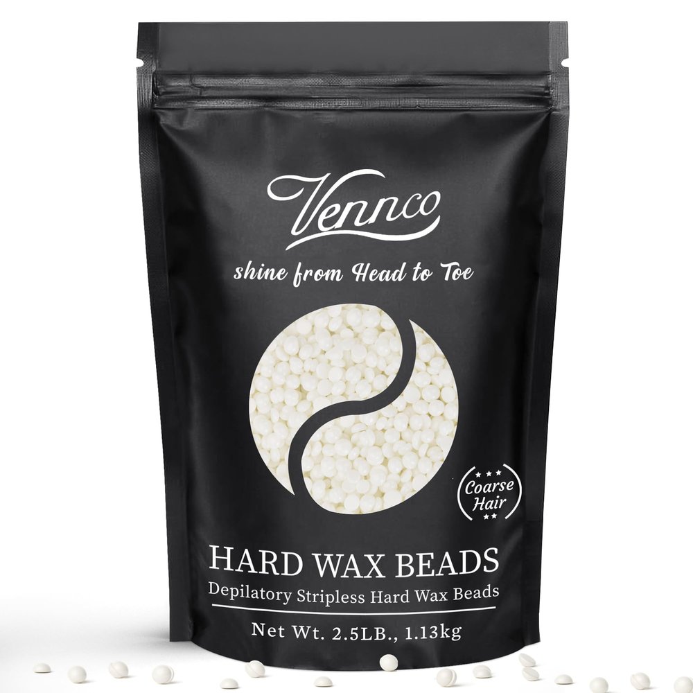VENNCO 2.5 LB White Hard Wax Beads for Hair Removal Unscented Stripless Wax Beads Bulk for Coarse Hair, Full Body Waxing, Bikini & Brazilian Waxing, Professional Hard Wax for Home & Salon Use