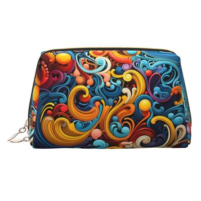ChenGua multicolored stripes Print Travel Makeup Bags, Large Cosmetic Toiletry Pouch with Gold Zipper, for Women Travel Organizer